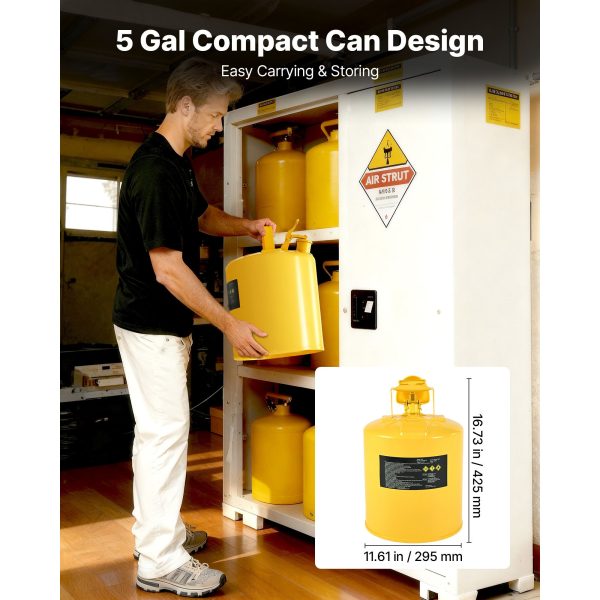 Safety Can, 19 L Type I Yellow Safety Can for Diesel with Stainless Steel Flame Arrester, Self-Closing Lid, and PE Funnel, Carbon Steel Flammable Fuel Storage Container with Ergonomic Handle - Image 4