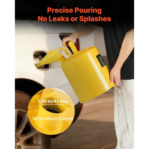 Safety Can, 19 L Type I Yellow Safety Can for Diesel with Stainless Steel Flame Arrester, Self-Closing Lid, and PE Funnel, Carbon Steel Flammable Fuel Storage Container with Ergonomic Handle - Image 5