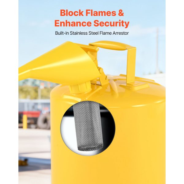 Safety Can, 19 L Type I Yellow Safety Can for Diesel with Stainless Steel Flame Arrester, Self-Closing Lid, and PE Funnel, Carbon Steel Flammable Fuel Storage Container with Ergonomic Handle - Image 6