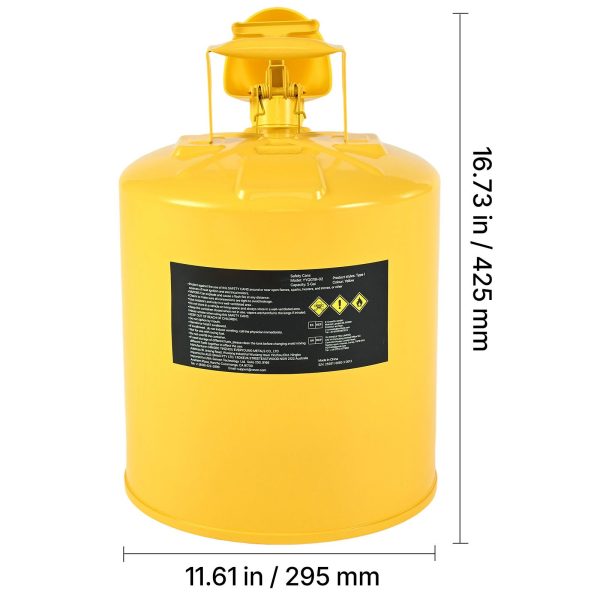 Safety Can, 19 L Type I Yellow Safety Can for Diesel with Stainless Steel Flame Arrester, Self-Closing Lid, and PE Funnel, Carbon Steel Flammable Fuel Storage Container with Ergonomic Handle - Image 8