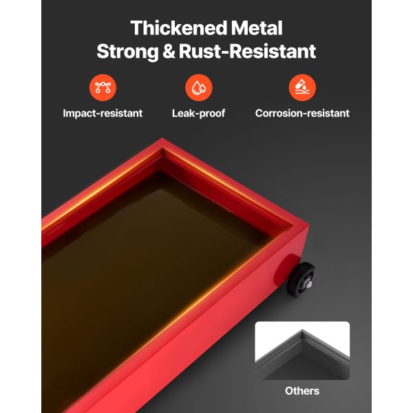 Low Profile Oil Drain Pan, 75.7 L Capacity, Rolling Oil Drain Pan with Manual Pump, 2.2 m Hose & T Folding Handle, Leak-proof & Corrosion-resistant, Fit for Cars, SUVs, Trucks, ATVs, Red - Image 6