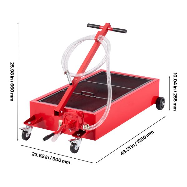 Low Profile Oil Drain Pan, 75.7 L Capacity, Rolling Oil Drain Pan with Manual Pump, 2.2 m Hose & T Folding Handle, Leak-proof & Corrosion-resistant, Fit for Cars, SUVs, Trucks, ATVs, Red - Image 8
