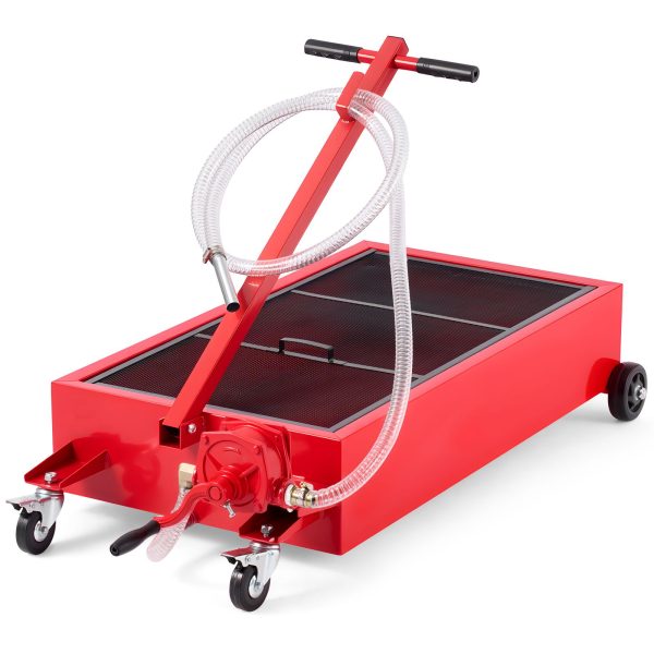Low Profile Oil Drain Pan, 75.7 L Capacity, Rolling Oil Drain Pan with Manual Pump, 2.2 m Hose & T Folding Handle, Leak-proof & Corrosion-resistant, Fit for Cars, SUVs, Trucks, ATVs, Red - Image 9