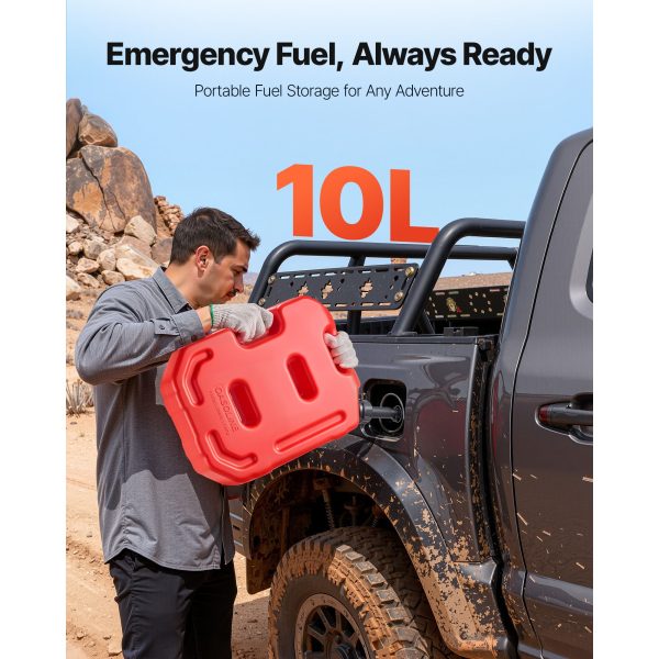 Fuel Container, 10 L, Gas Can with Spout and Lockable Bracket, 15 L/min Max Flow Rate, Secure & Leak-proof, Portable Flat Fluid Container for Most Cars Motorcycle ATV UTV, Red - Image 2