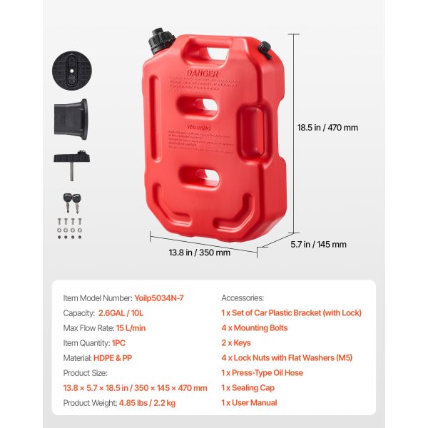 Fuel Container, 10 L, Gas Can with Spout and Lockable Bracket, 15 L/min Max Flow Rate, Secure & Leak-proof, Portable Flat Fluid Container for Most Cars Motorcycle ATV UTV, Red - Image 7