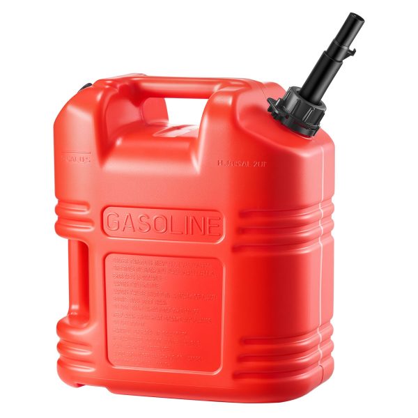 Fuel Container, 19 L, Gas Tank with Spout & Clear Scale, 15 L/min Max Flow Rate, Secure & Leak-proof, Portable Flat Fluid Container for Most Cars Motorcycle ATV UTV, Red, 1 Pack