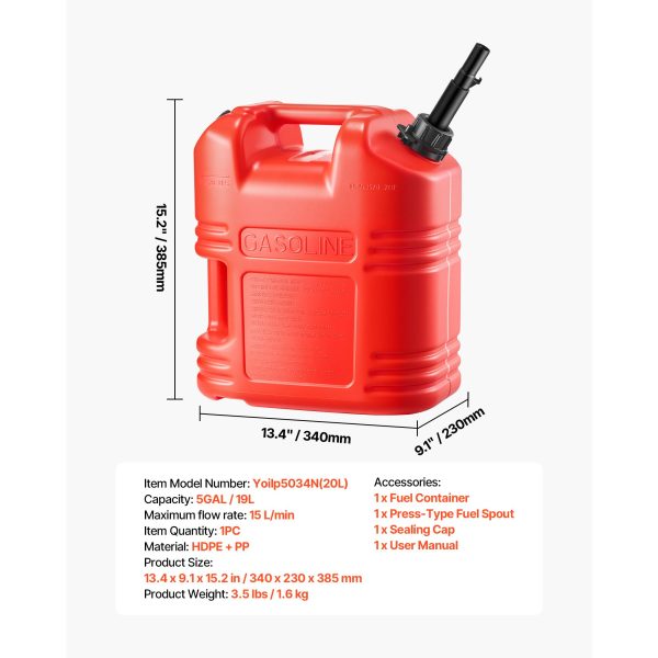 Fuel Container, 19 L, Gas Tank with Spout & Clear Scale, 15 L/min Max Flow Rate, Secure & Leak-proof, Portable Flat Fluid Container for Most Cars Motorcycle ATV UTV, Red, 1 Pack - Image 7